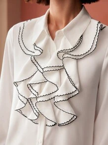 MOTF PREMIUM CONTRAST PIPING JABOT COLLAR SHIRT
