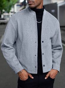 Manfinity Homme 秋冬季优质保暖灰色短款夹克外套 INS 时尚，男士夹克 - 灰色 - 查看 3