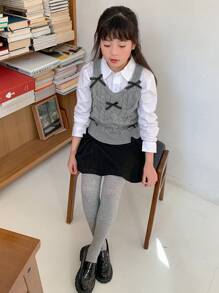 Dazy Kids 女童蝴蝶装饰针织毛衣，适合秋季、返校季穿着 - 灰色 - 查看 4