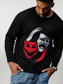 Manfinity LEGND Plus Size Men Portrait Pattern Round Neck Sweater, Casual Everyday Wear For Autumn/Winter - Multicolor - View 6