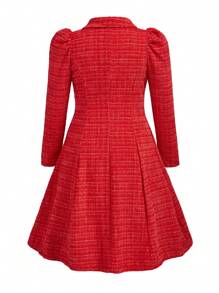 SHEIN Unity Plus Size Women Casual Ruched Collar Puff Sleeve Double Breasted Red Coat - Red - View 2