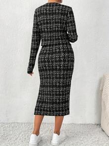 2pcs Set: Digital Print Front Zip-Up Long Sleeve Jacket Top & Dress, Plus Size - Multicolor - View 2