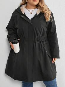 SHEIN CURVE+ Chaqueta con capucha y cintura acampanada para tallas grandes, para invierno