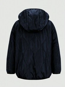 SHEIN LUNE Plus Size Minimalist Warm Hooded Zip-Up Padded Jacket, Suitable For Winter