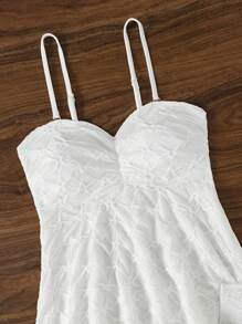 Swim Mod Bộ 2 chiếc/Bộ Bikini hai dây màu trắng, Áo dệt kim có họa tiết xếp nếp và Quần bikini khoét sâu hở lưng mùa hè - trắng - Xem 6