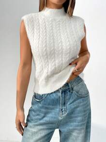 Chiquease Dames effen kraag mouwloos minimalistisch gebreid vest, casual voor dagelijks gebruik