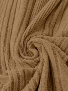 SHEIN LUNE 大码休闲纯色松紧腰裤，秋季 - 棕色 - 查看 3