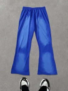 PAVTROS Manfinity Streetrush Men's Y2k Flare Sweatpants With Flame Print, Boyfriend Gift, Blue Street Wear Long Baggy Drawstring Sweatpants, For Husband, Boyfriend Gifts - Blue - View 2