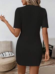 INAWLY 女士休闲前扣短袖针织毛衣裙，适合日常穿着