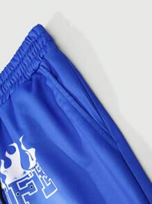 PAVTROS Manfinity Streetrush Men's Y2k Flare Sweatpants With Flame Print, Boyfriend Gift, Blue Street Wear Long Baggy Drawstring Sweatpants, For Husband, Boyfriend Gifts - Blue - View 4