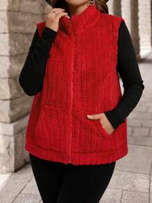 Áo len cardigan không tay cổ đứng khóa kéo cỡ lớn cho nữ, thích hợp mặc vào mùa thu/đông cho năm mới - Đỏ - Xem 6