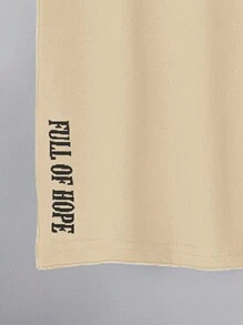 2 件套青少年男孩休闲字母印花圆领短袖上衣和裤子套装 - 卡其色 - 查看 3