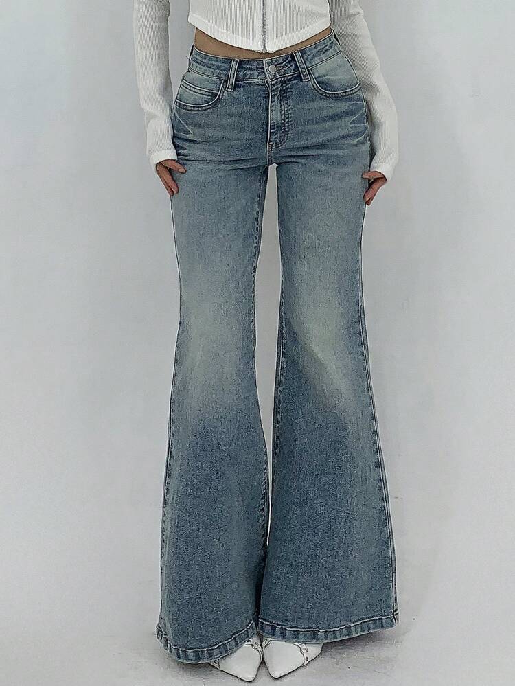 Women Casual Distressed Flared Jeans