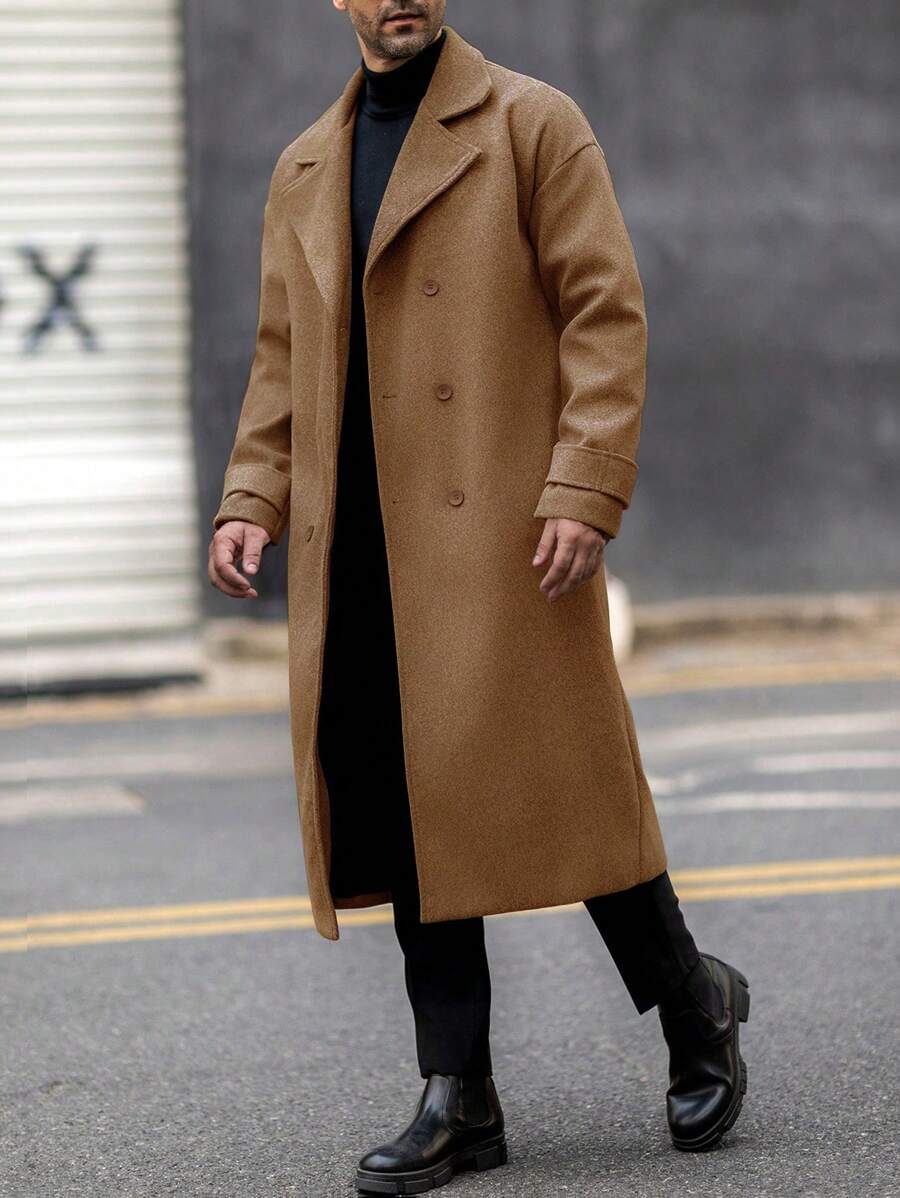 Manfinity Homme 男士纯色前扣长袖平领休闲外套 - 咖啡棕 - 查看 1