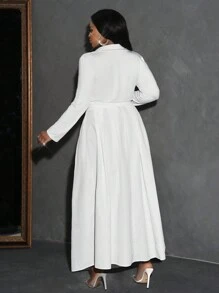 Slaydiva Elegant & Party & Gathering & Date Plus Size White Solid Color V-Neck A-Line Hem Blouse And Skirt Set - C - White - View 3