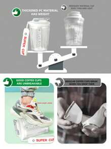 SHEIN Basic living 1入組字母圖案隨行杯白色塑料雙層咖啡杯、辦公室、戶外