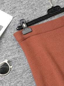 Mulvari Plus Size Women Solid Color Drop Shoulder Long Sleeve Cardigan And Knitted A-Line Skirt Casual Suit Set, Autumn/Winter
