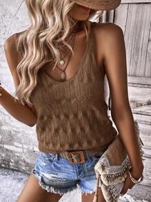 EMERY ROSE Canottiera lavorata a maglia in tinta unita, stile casual da vacanza