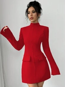 Elenzga 情人节假期迷你领简约优雅女士连衣裙新年衣服