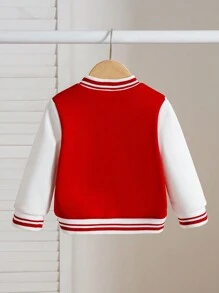 SHEIN Baby Boy Casual Daily Sports Street Fashion Fun Letter Embroidered Patch Baseball Jacket Long Sleeve, Suitable For Autumn/Winter, Baby Boy Jackets, Infant Jacket, Baby Boy Cardigan, Toddler Jackets, Jersey For Baby Boy