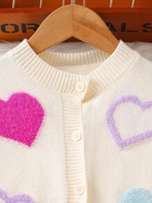 SHEIN Young Girls Sweater Co-Ord Set, Cute & Casual Style Fluffy Heart Pattern Knit Sweater & Skirt 2 Pieces Outfit, Fashionable & Adorable For Girls, Suitable For Commuting, Everyday Wear, And Outings, Autumn/Winter - Apricot - View 3