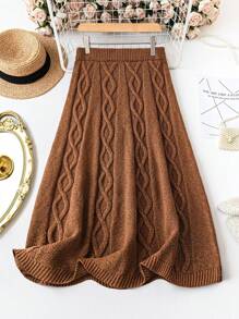 EMERY ROSE Plus Solid Cable Knit Sweater Skirt, For Winter