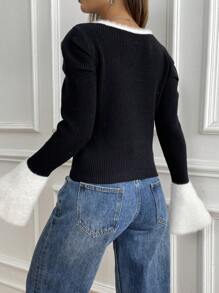 Chiquease Women Casual Color Block Crew Neck Long Sleeve Pullover Sweatshirt