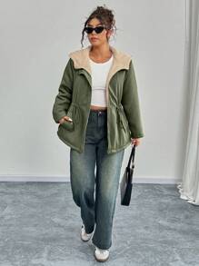 Calvaya Chaqueta con capucha y forro térmico informal de talla grande