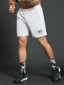 Gym Rark Shorts deportivos de cintura elástica con estampado de figura y letra, estilo novio, color gris - Gris - Ver 1