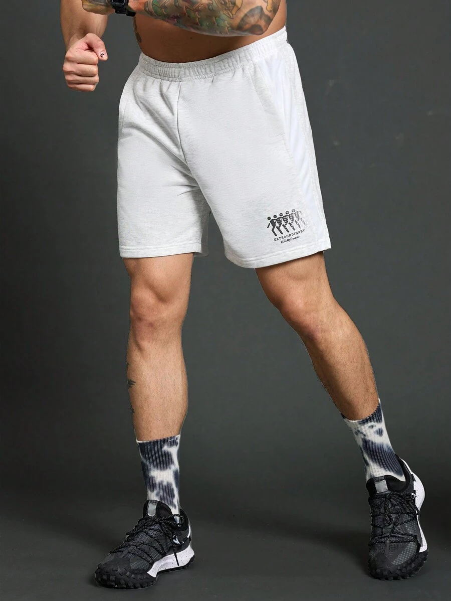 Gym Rark Shorts deportivos de cintura elástica con estampado de figura y letra, estilo novio, color gris - Gris - Ver 1