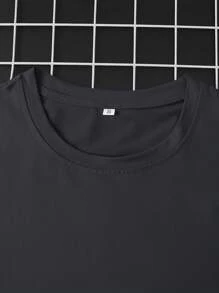 Manfinity Homme Nam Màu thuần Thả vai Áo thun Với Lá thư - Màu xám đen - Xem 5