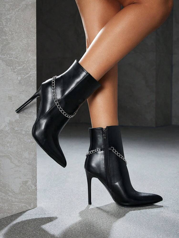 CUCCOO SZL Pointed Toe Stiletto High Heel Mid-Calf Boots For Women For Christmas And New Year Holiday