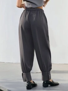 SHEIN Privé Women's Casual Business Simple Fashion Slant Pockets Loose Pants Fall Cloth For Women - Grey - View 2