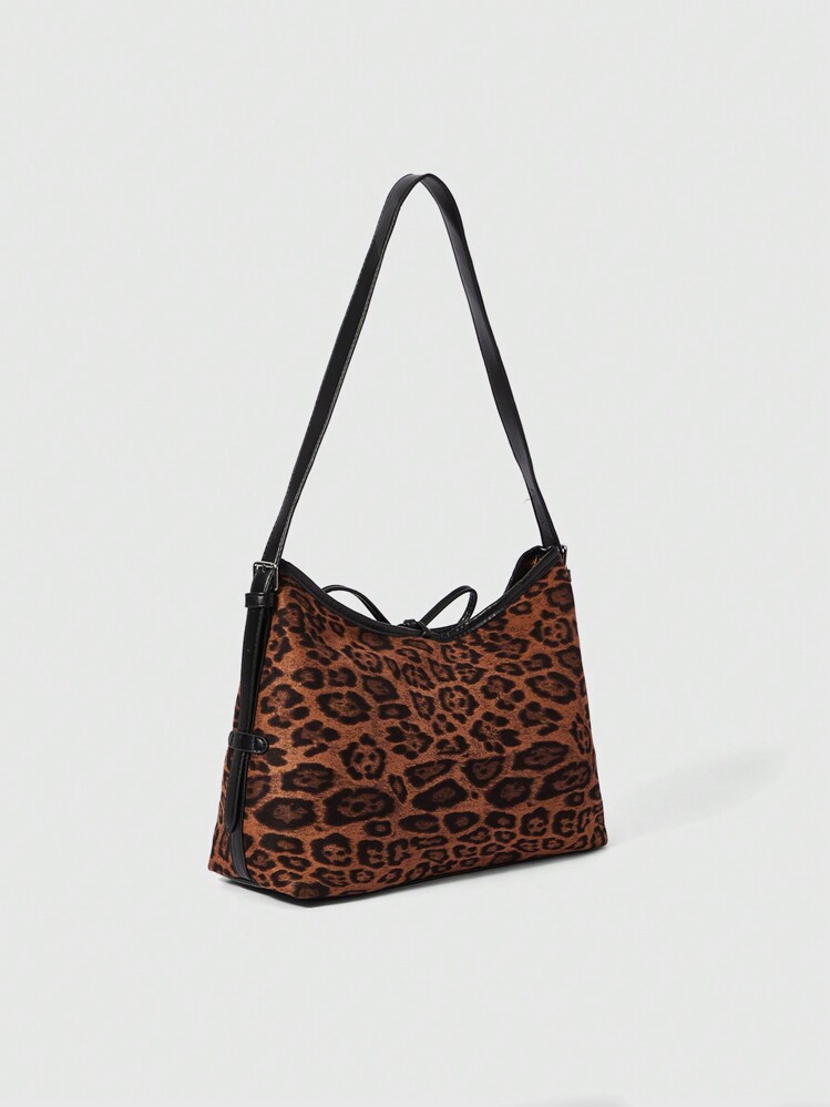 ROMWE Grunge Punk 1 chiếc túi đeo vai có sức chứa lớn họa tiết da báo trang trí nơ thời trang - Nhiều màu - Xem 2