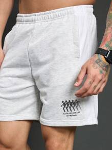 Gym Rark Shorts deportivos de cintura elástica con estampado de figura y letra, estilo novio, color gris - Gris - Ver 4