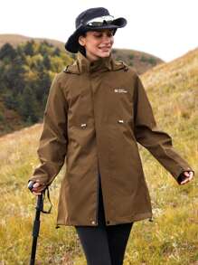 In My Nature 女士休闲日常拉链连帽户外雨衣夹克，秋季 - 棕色 - 查看 4