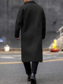 Manfinity Homme Men's Casual Solid Color Double-Breasted Overcoat, Autumn/Winter - Black - View 2
