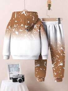 SHEIN Bộ quần áo hoodie và quần dệt kim thoải mái, rộng rãi cho bé trai, phù hợp cho mùa thu/đông - Nhiều màu - Xem 2