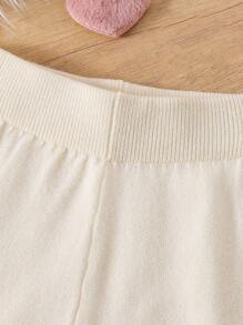 SHEIN Young Girls Sweater Co-Ord Set, Cute & Casual Style Fluffy Heart Pattern Knit Sweater & Skirt 2 Pieces Outfit, Fashionable & Adorable For Girls, Suitable For Commuting, Everyday Wear, And Outings, Autumn/Winter - Apricot - View 6