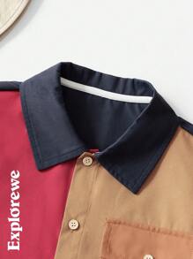 SHEIN 时尚男孩卡其色拼布长袖衬衫，适合户外探险必备 - 彩色 - 查看 7