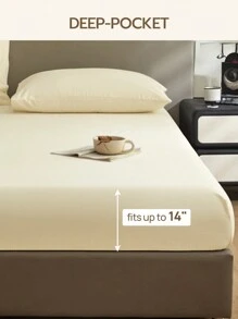 1pc Solid Color Fitted Sheet, Soft & Breathable Mattress Protector, Mattress Cover, Deep Pocket Design, Suitable For Various Bed Sizes - Beige - View 7