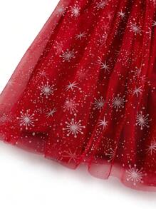 Flirla 大码女式性感甜心领红色天鹅绒撞色金属撞色网眼节日圣诞连衣裙，冬季服装新年服装 - 紅色 - 查看 6