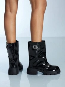 CUCCOO GRLICON Women's Chunky Heel Mid-Calf Boots, Y2K Punk Style, Suitable For Halloween, Christmas, Party Outfits - Black - View 7