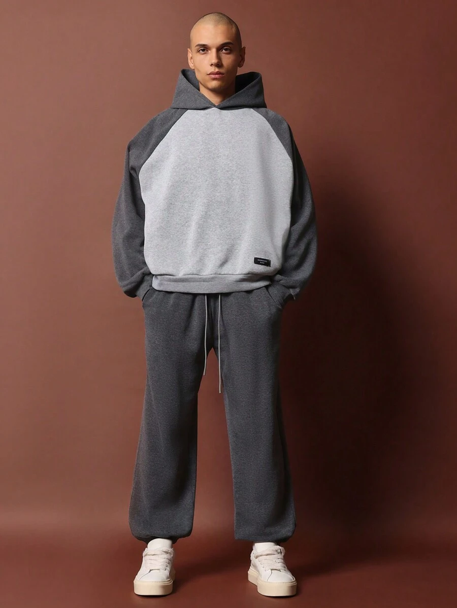 SUMWON Regular Fit Overhead Colour Block Hoodie And 90's Jogger 2 Piece Set - Grey - View 1