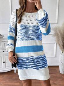 SHEIN LUNE Váy len dệt kim thả vai màu sắc giản dị, Thu/Đông - Nhiều màu - Xem 5