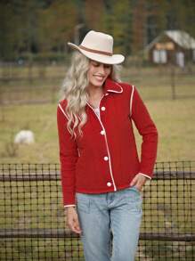 EMERY ROSE Women Casual Quilted Red Long Sleeve Jacket For Winter Clothes For New Year Clothes Fall Cloth For Women - Red - View 3