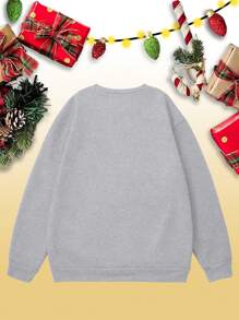 Manfinity Dauomo Gray Men's Crew Neck Pullover Sweatshirt With Upside Down Santa Claus Pattern & Typography, For Autumn/Winter - Grey - View 2