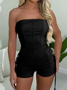 INAWLY 女士性感露肩口袋连体裤，夏季 - 黑色 - 查看 3