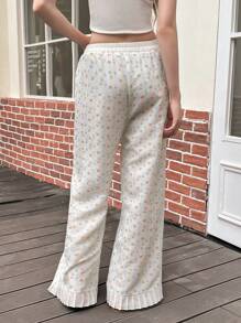 Jouncy 女式休闲迷你花朵条纹荷叶边下摆裤 - 白色 - 查看 2