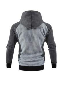 Manfinity Homme Sudadera informal con capucha y manga raglán de color contrastante con cordón ajustable para hombres talla grande para otoño, Sudadera con capucha de manga larga para salir, para regalos a amigos, esposo, novio - Multicolor - Ver 2